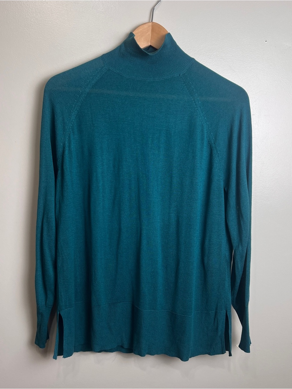 Zara Womens Mock Neck Teal Long Sleeve Knit Lightweight Sweater Size Small, EUC